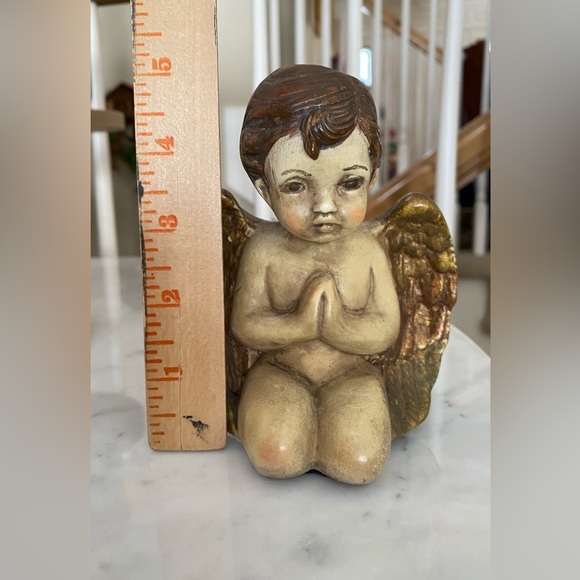 Vintage 5”Resin Statue Sculpture Angel Cherub Child Kneeling Praying HandPainted - Picture 6 of 9